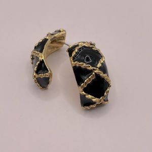 GJD Vintage Enamel and Gold Half Hoop Earrings